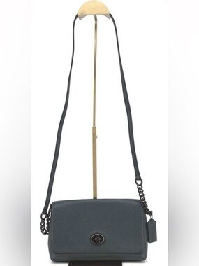 Coach Crosstown Crossbody Teal Pebbled Leather Turnlock Chain Strap Purse